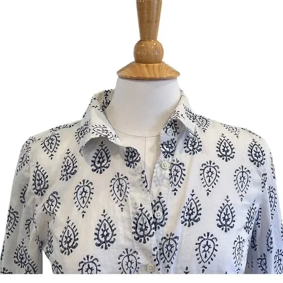 Talbots Navy Blue Allover Print Cotton Button Down Shirt, Size M - Picture 2 of 11